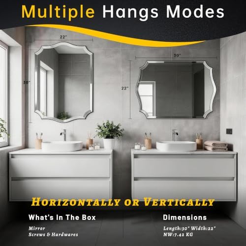 POZINO 30"x22" Premium Scalloped Beveled Bathroom Mirror - Image 4