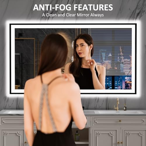 LOAAO 72"X40" LED Bathroom Mirror Black Framed - Image 2