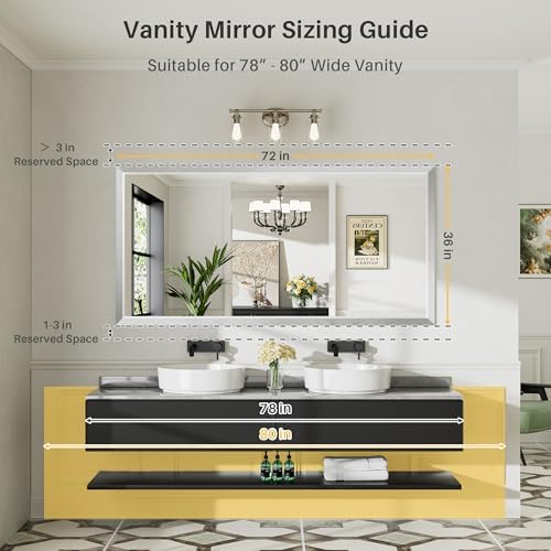 Briivue Bathroom Wall Mirror, 72x36 Inch - Image 2