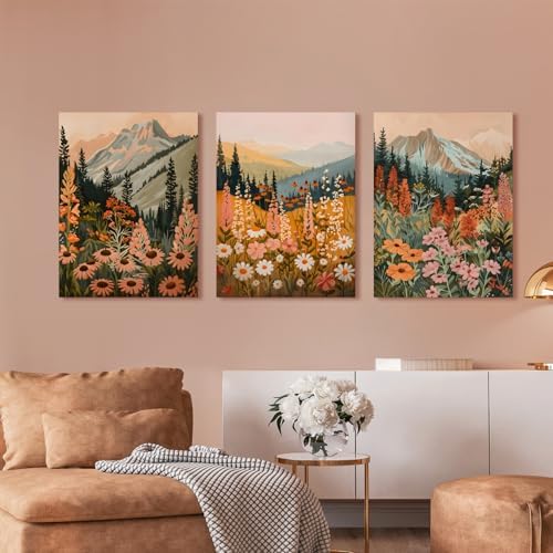 Hianan Wrapped Canvas Daisy Mountain Wildflower Wall Art Set of 3, 12x16 in - Image 2