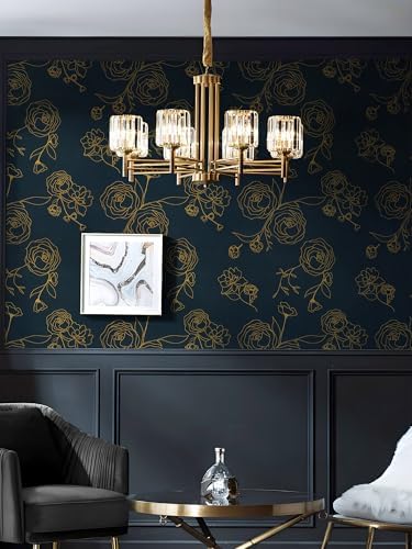 Safiyya 118"x17.3" Peel and Stick Wallpaper Gold and Blue Contact Paper Floral - Image 2