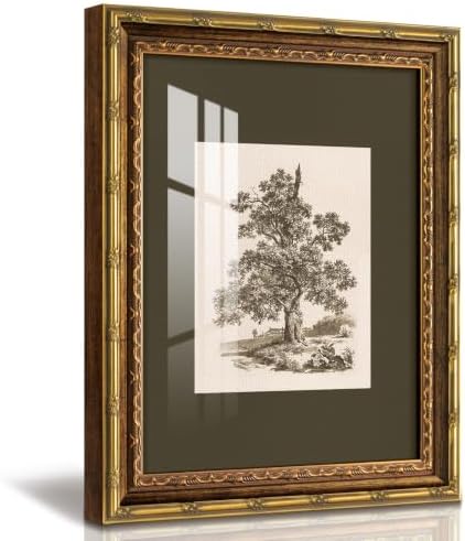 InSimSea Gold Framed Wall Art, Vintage Sketch Tree Forest Canvas Print by InSimSeaArt