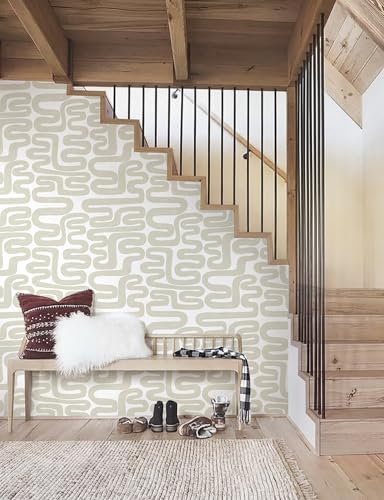 Peel and Stick Wallpaper Beige and White Wallpaper Modern Geometric Contact - Image 3