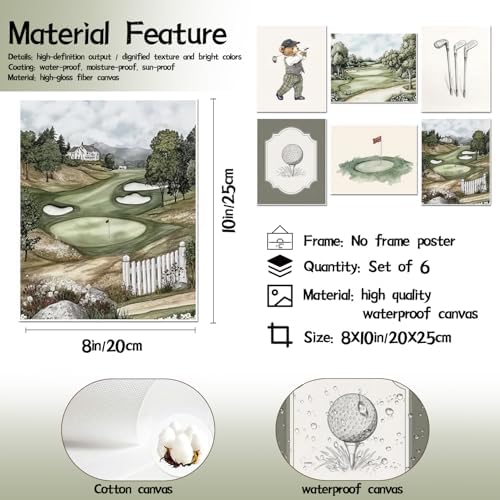 Mynotix Golf Nursery Canvas Poster Set of 6, Vintage Baby Boy Golf Sport Wall - Image 3