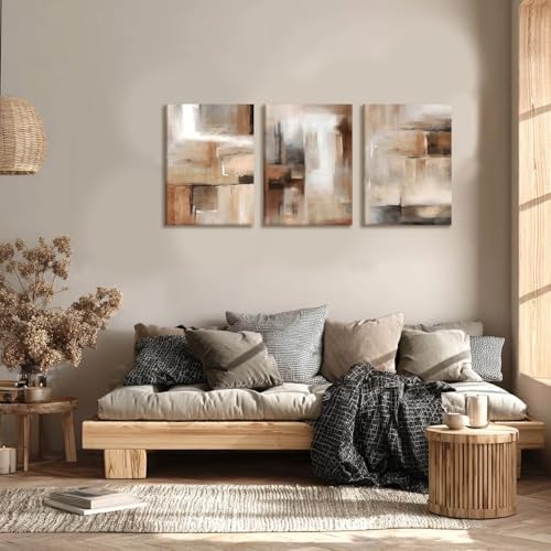LYYGLYY 3Pcs Framed Abstract Brown Canvas Wall Art 12x16 Inches - Image 5
