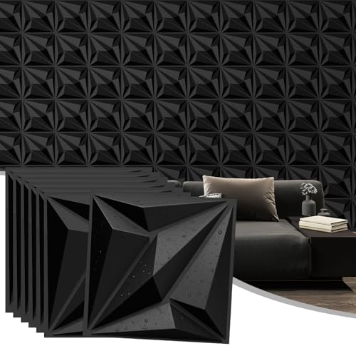 33-Pack 3D Wall Panels Black for Interior Wall Decor, Waterproof PVC Diamond by laapee