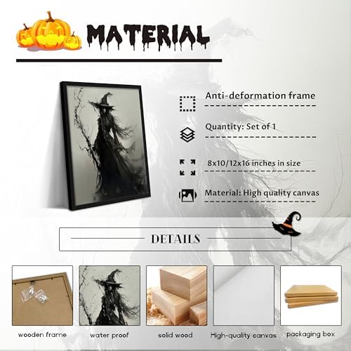 Vintage Halloween Dark Witch Canvas Wall Art, Mysterious Witch - Image 5