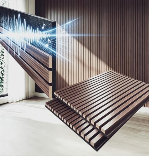 Acoustic Wood Slat Wall Panels 23.5x23.5in 2-Pack American Walnut by Unknown