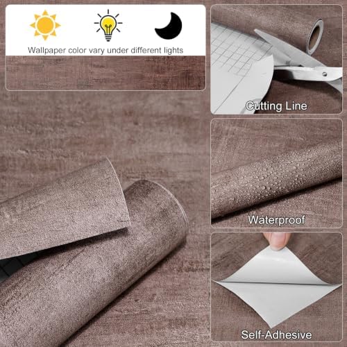 Reddish Brown Modern Concrete Wallpaper Peel and Stick Contact Paper 15.7"x472" - Image 4