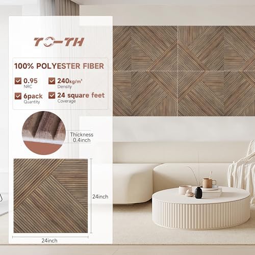 TO-TH Acoustic Panels Self-Adhesive Sound Proof Panel 6Pack, Natural Walnut - Image 2