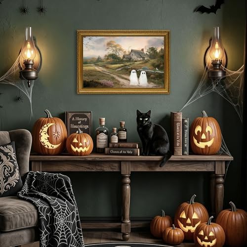 Halloween Vintage Ghost in Countryside Landscape Canvas Wall Art 12x16 in - Image 2