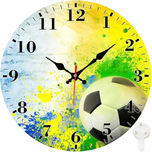 12" Silent Wall Clock, Round Wall Clock, Colorful Soccer Art by Unknown