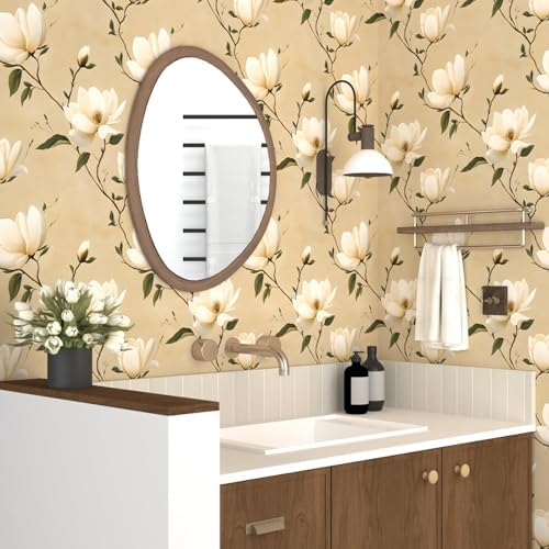 Laatse Vintage Khaki Floral Beige Wallpaper Peel and Stick 17.5"X118" - Image 7