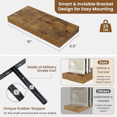 Floating Shelves for Wall, Wall Mounted Wood Shelves - Image 3
