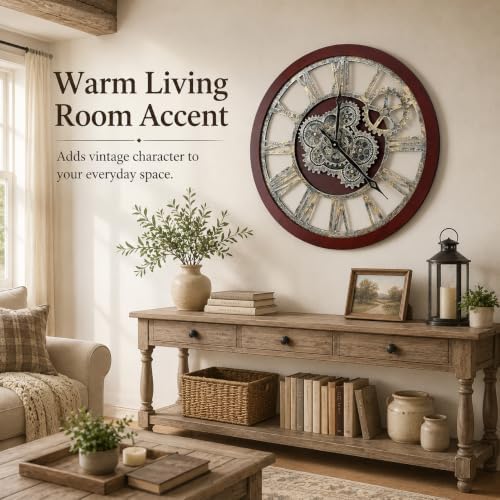 HOIBAI 18 Inch Large Round Wall Clock Walnut Wood - Image 5