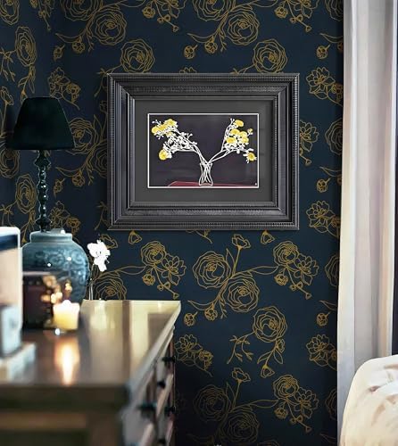 Safiyya 118"x17.3" Peel and Stick Wallpaper Gold and Blue Contact Paper Floral - Image 5