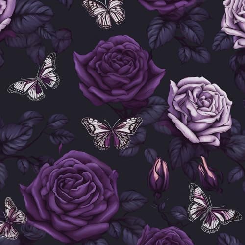 BOKEBEVE Extra Long Vintage Floral Wallpaper Dark Purple 17.5 x 393.5In by BOKEBEVE