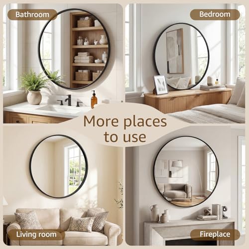 DUMOS 20 Inch Round Wall Mirror, Bathroom Mirrors - Image 6