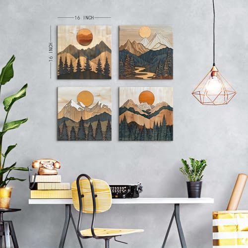 Boho Wall Art Mountain Pictures Wall Decor Farmhouse Pine Tree Canvas Prints - Image 3