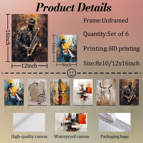 Modern Abstract Music Wall Art Set of 6, Unframed Canvas Posters Prints - Image 4