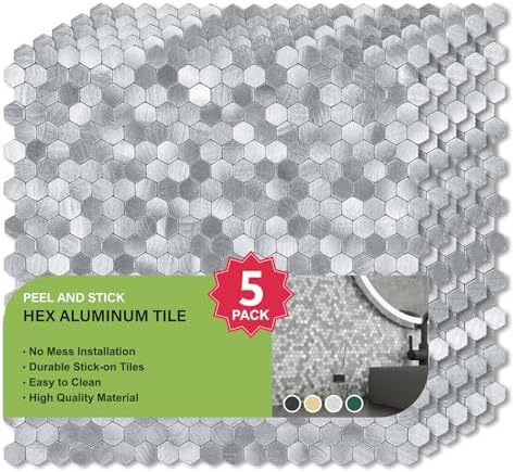 Select 5 Pack Hexagon Peel and Stick Backsplash Tiles, Brushed Nickel - Image 5
