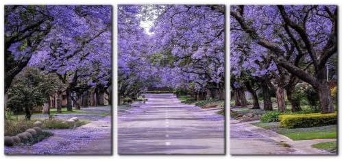 Pacimo Purple Trees Canvas Wall Decor 3 Pieces Forest Road Wall Art Paintings by Pacimo