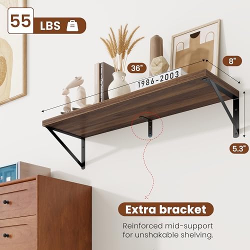 Deep Wall Shelves 36"W x 8"D Engineered Wood Floating Shelves - Image 3