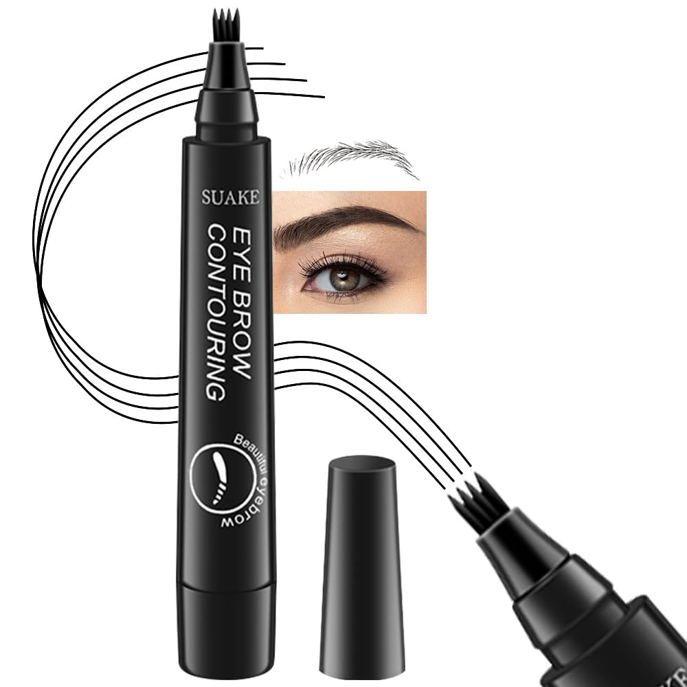Kaely Eyebrow Pencils for Women, 4 Tip Magical Precise Waterproof Brow Pen, Microblading Eyebrow Contouring Pen, lapiz de cejas 3d Eye Brow Gel, 24h Smudge Proof,05 Black