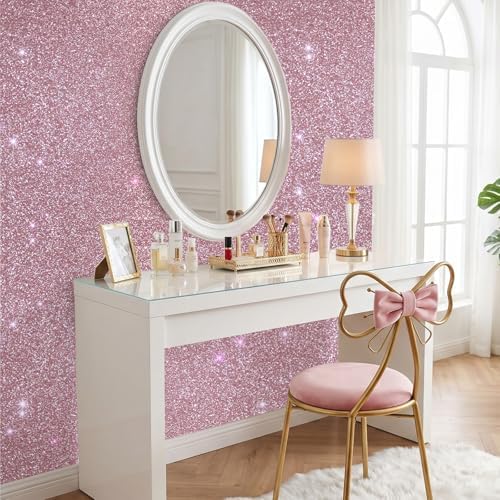 VEELIKE Pink Glitter Wallpaper Stick and Peel - Image 3
