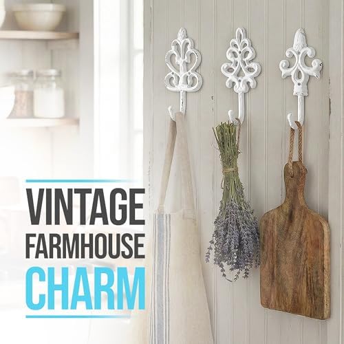 Comfify Pure White Cast Iron Wall Hooks Set of 3 – Farmhouse Coat Hooks - Image 6
