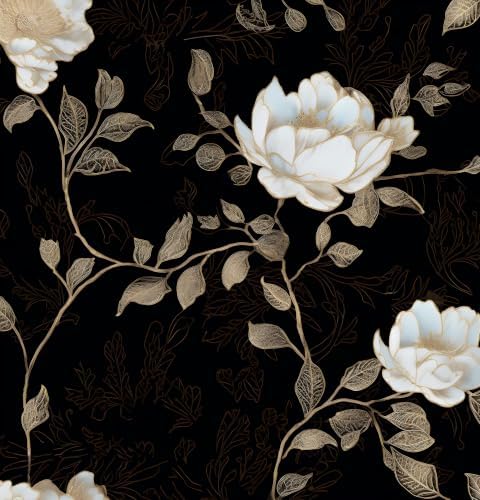 Laatse Vintage Dark Black Golden Floral Wallpaper Peel and Stick 17.5"x787" by Laatse