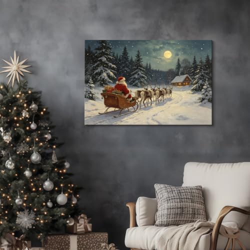 AVANT GARDE CANVAS Christmas Canvas Wall Art, Santa Claus Sleigh and Reindeer - Image 3