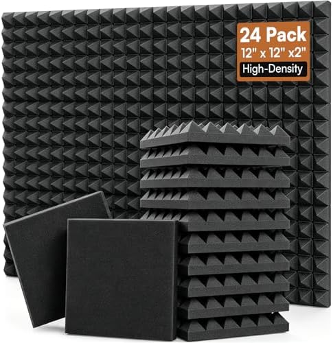 24 Pack 2” Thick Pyramid Acoustic Foam, Sound Proof Foam Panels by SODOCT