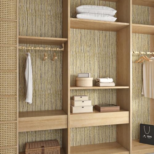 Grasscloth Peel and Stick Wallpaper Beige Gold Linen Textured Wallpaper - Image 5