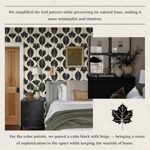 Dimoon Modern Peel and Stick Wallpaper Black and Cream Leaf Contact Paper - Image 2