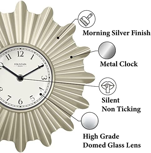 12 Inch Mid Century Starburst Wall Clock, Morning Silver - Image 2
