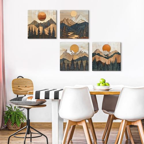 Boho Wall Art Mountain Pictures Wall Decor Farmhouse Pine Tree Canvas Prints - Image 4