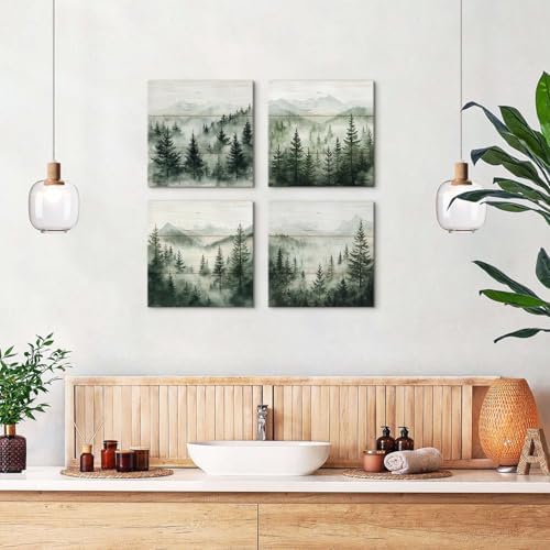 Misty Mountain Wall Art Foggy Forest Wall Decor Pine Trees Canvas Prints - Image 4