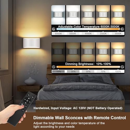 TRLIFE Modern LED Wall Sconces, Remote Control Dimmable and Adjustable Color - Image 3