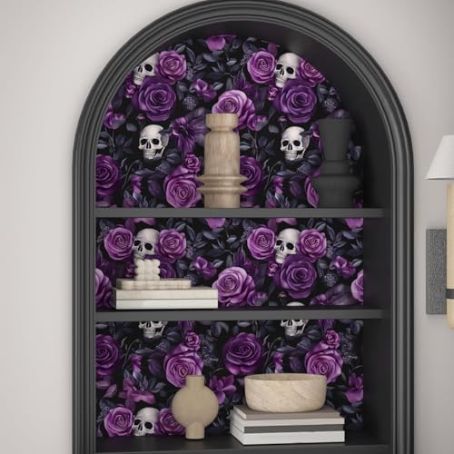Laatse Gothic Dark Purple Skull Floral Wallpaper Peel and Stick 17.5"x393" - Image 5