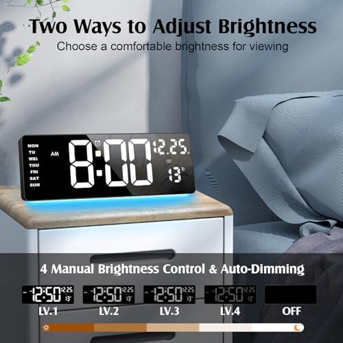16.5" Digital Wall Clock, 6-Color Dimmable Night Light - Image 4