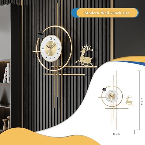 Modern Gold Wall Clock Large Decorative Deer Wall Clock, Minimalist Geometric - Image 4