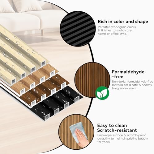 RITOLLO 10 Pack WPC Slat Wall Panels, 90.6" x 6.6" Fluted 3D Accent Wall - Image 4