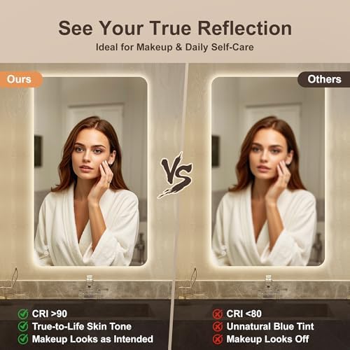 40''x30'' Backlit Mirror Bathroom Wall Rectangular Rounded Corners, LED - Image 4