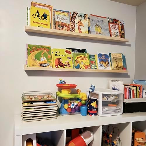 AZSKY Floating Shelves Wall Mounted Set of 2 Natural Wood Picture Shelves Wall - Image 2
