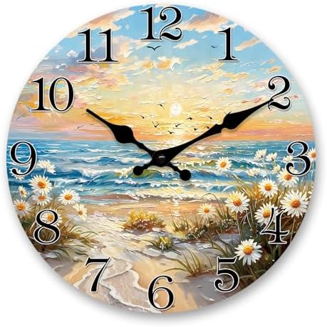 Large Coastal Flower Wall Clock 20 Inch Silent by RONGKEJIAJU