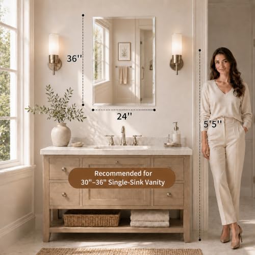 24"x36" Frameless Beveled Rectangular Bathroom Mirror - Image 3