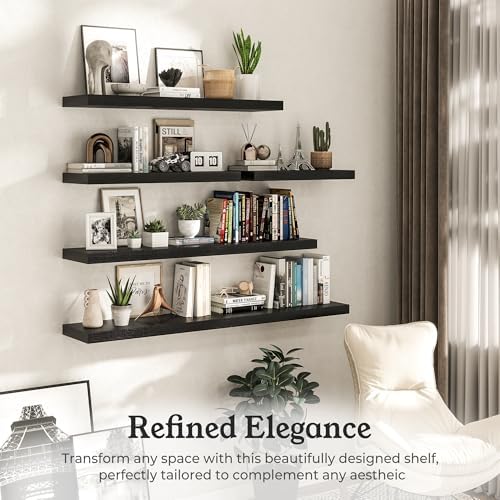 48" Black Floating Shelves Wood Wall Shelf - Image 4