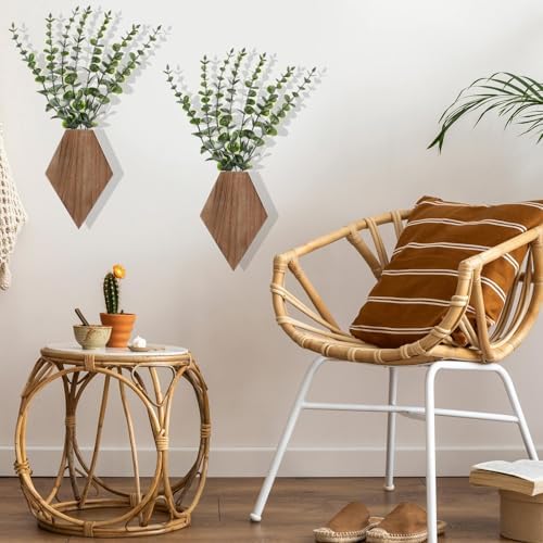Chunful 2 Pcs Wooden Wall Planter Decor, Wooden Color, 7.1 x 4.7 x 1.2 Inches - Image 5