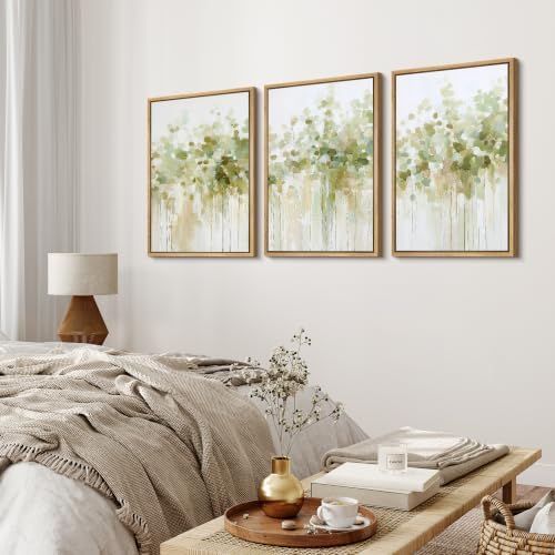 MUDECOR Framed Canvas Print Wall Art Set Soft Green Trees - Image 3
